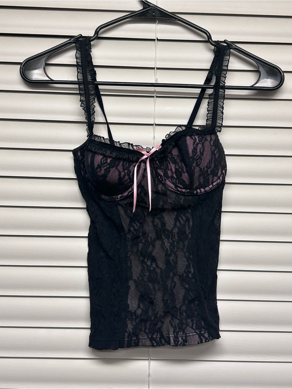 Victoria's Secret Black Lace lingerie top with Pink Accents